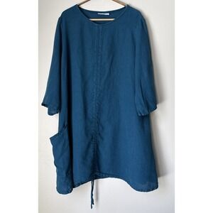 Bryn Walker Linen 2 Piece Set Tunic Top Pants Teal Blue L XL Artsy Lagenlook